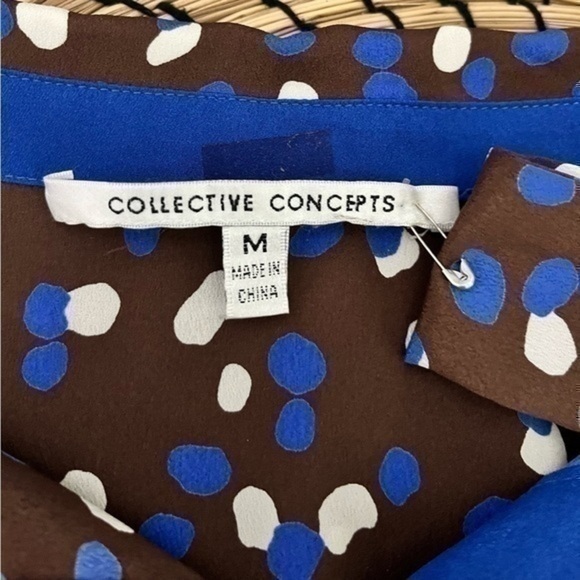 3/$30 _ COLLECTIVE CONCEPTS | dark brown shift dress blue polka dots Medium - Picture 9 of 10